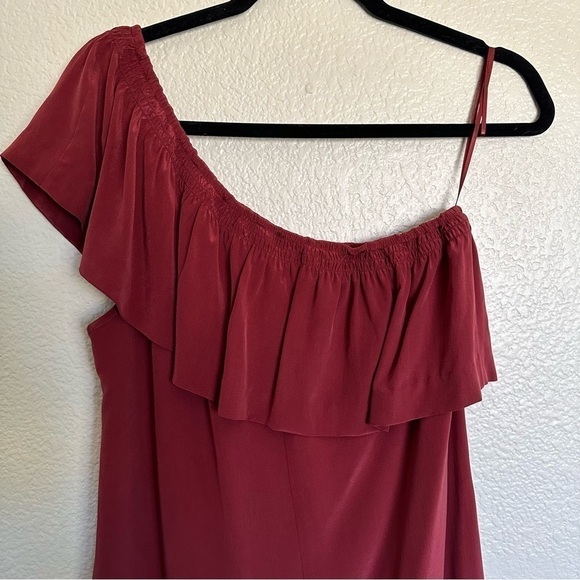 Madewell 100% Silk One-Shoulder Burgundy Mini Dress Size 4 - Picture 4 of 13